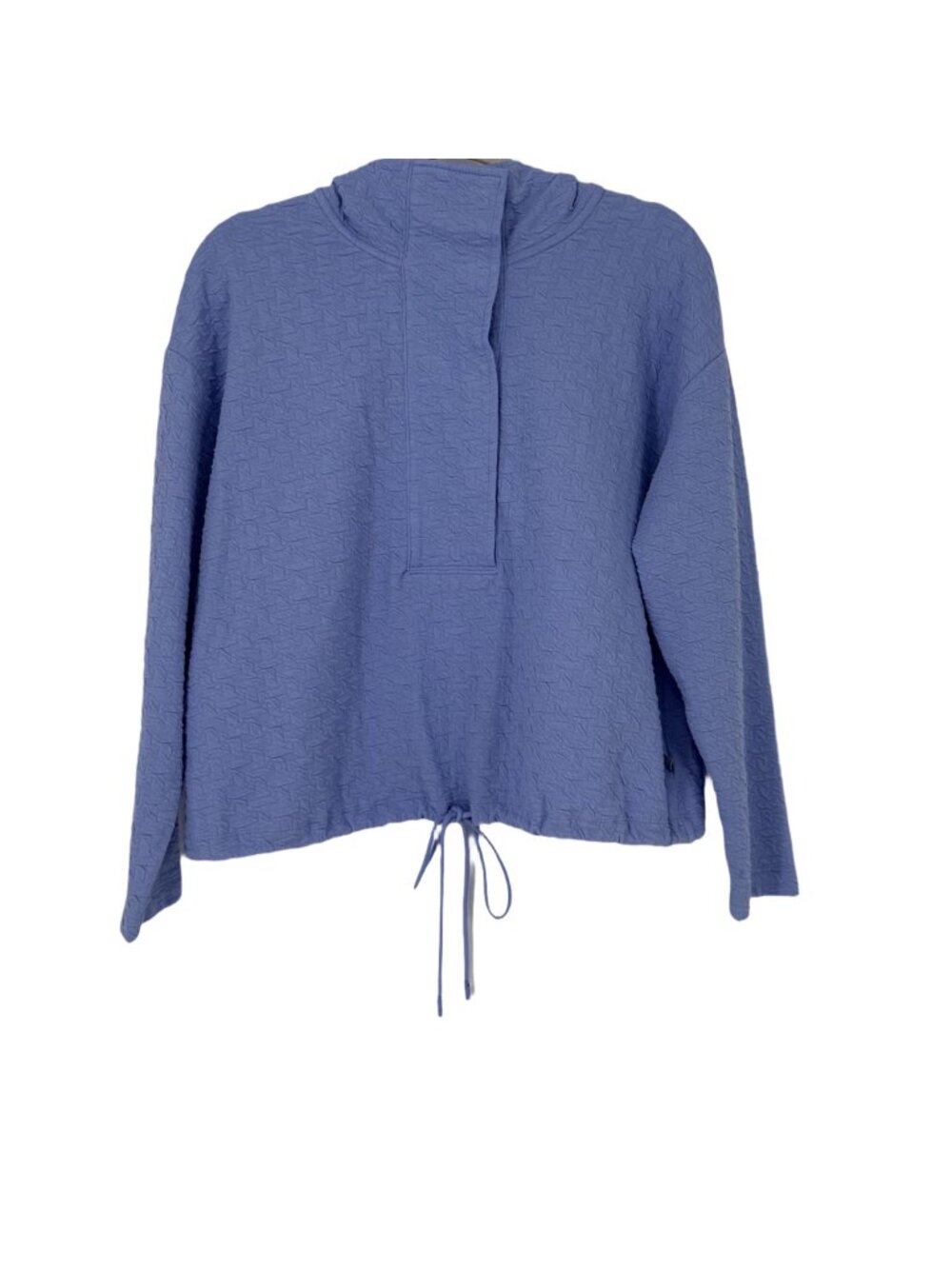 Talbots Sweater Large Petite Blue Snap Placket Cowl Neck Pullover Drawstring Hem